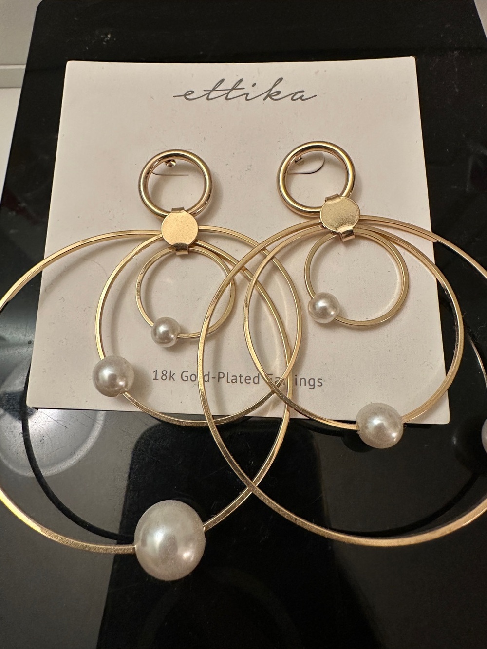 ettika Gold-Tone Multi Hoop Earrings with Pearl Accents
